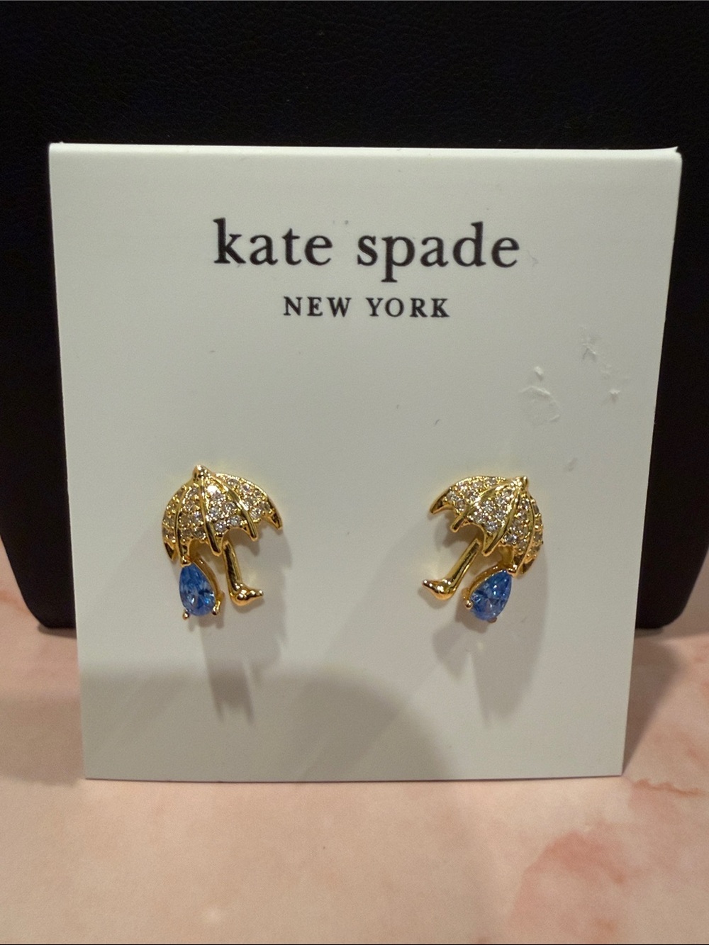 kate spade | Gold Plated Umbrella & Raindrop Crystal Pave Studs